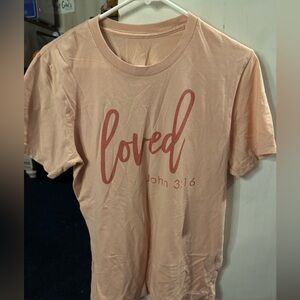 Peach Graphic Tee with 'Loved' Print